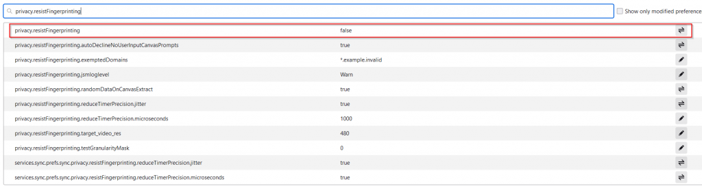 Fingerprinting Protection is disabled by default