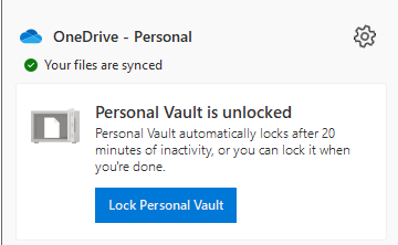 Personal Vault is unlocked for 20 minutes by default