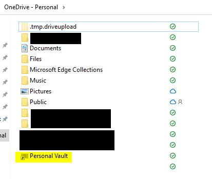 Personal Vault folder in OneDrive desktop