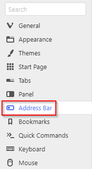 accessing Address Bar settings in Vivaldi