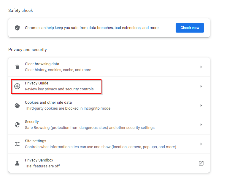 Chrome privacy settings