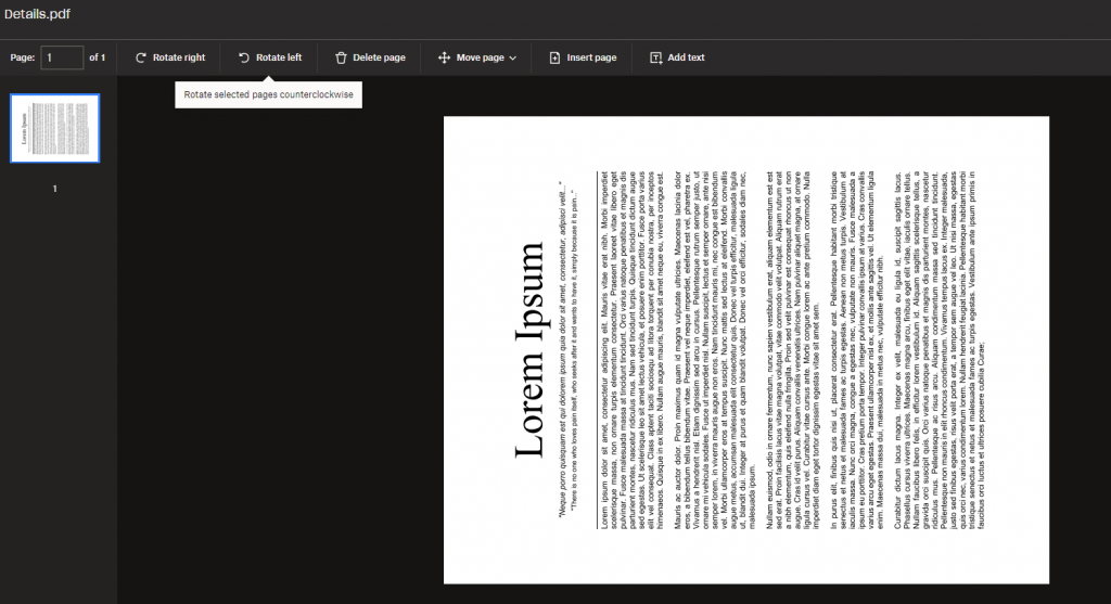 rotating pages using Dropbox PDF editor