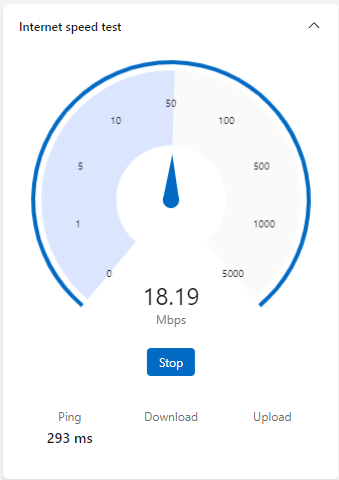 testing internet speed using Edge speed tester