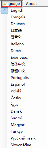 Language options for interface