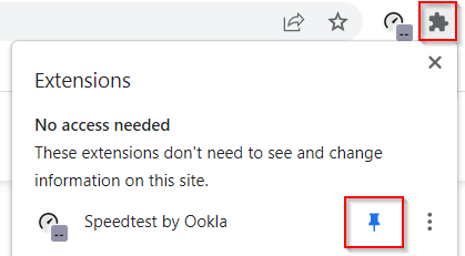 Pinning Speedtest add-on in Chrome