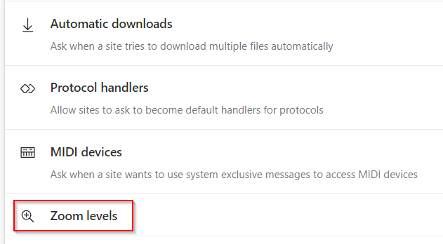 Zoom levels option in Edge