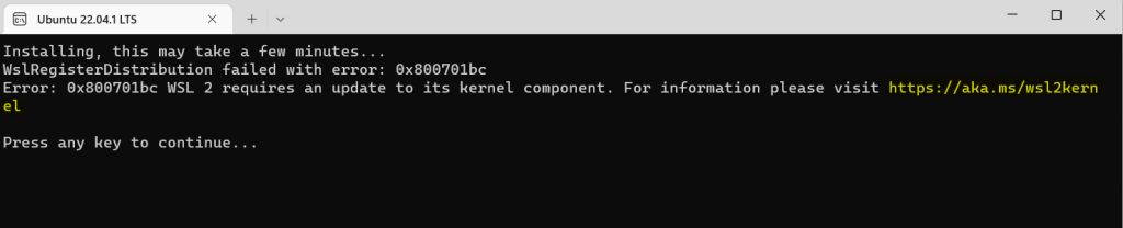 WSL2 error when installing Ubuntu 22.04