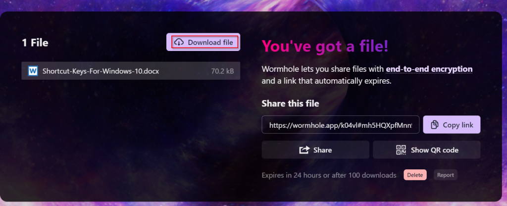 Download files using Wormhole