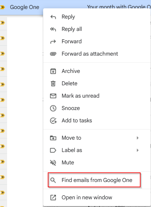 right-click on the Gmail message