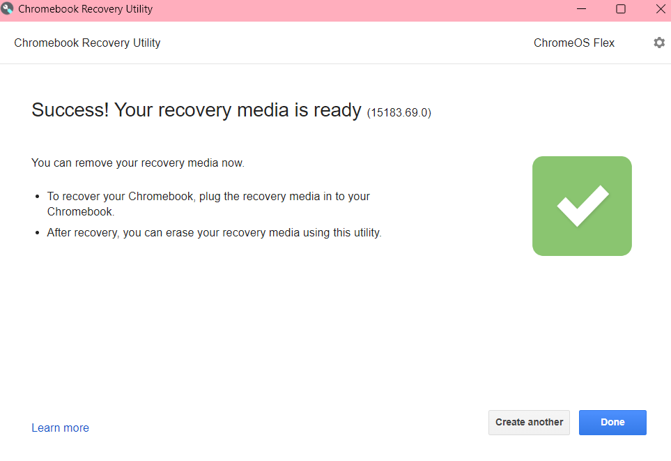 Recovery media created for Chromebook