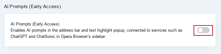AI Prompts settings in Opera browser