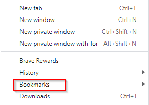 Brave browser bookmarks menu