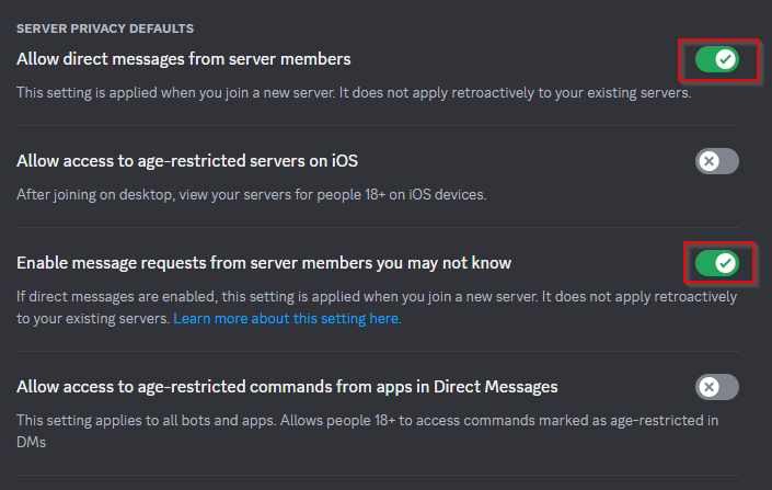 Discord Server Privacy settings