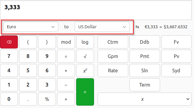 Currency conversion using Ubuntu calculator