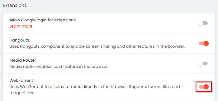 Enable WebTorrent add-on in Brave