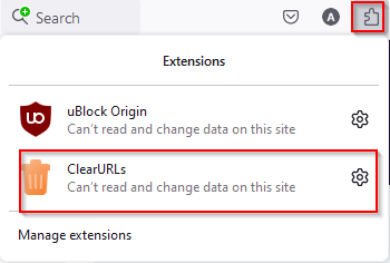 ClearURLs add-on icon in Firefox