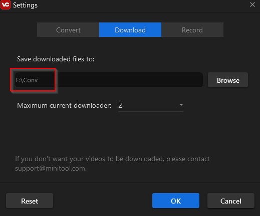 Changing Download settings
