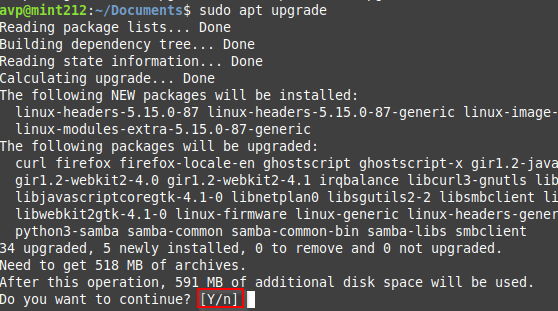 upgrading packages in Linux may need user confirmation