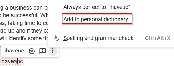 add highlighted wordsunrecognized words to personal dictionary 