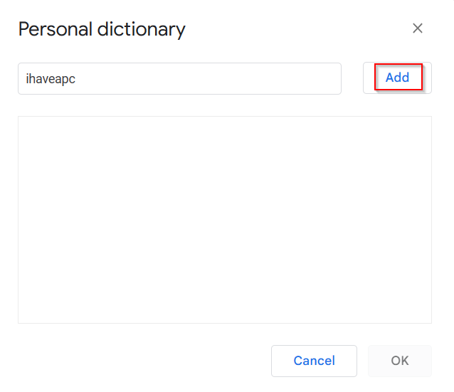 manually adding words to personal dictionary