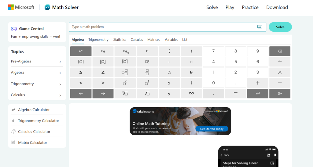 Microsoft Math Solver