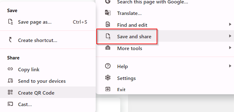 Save and share feature in Google Chrome