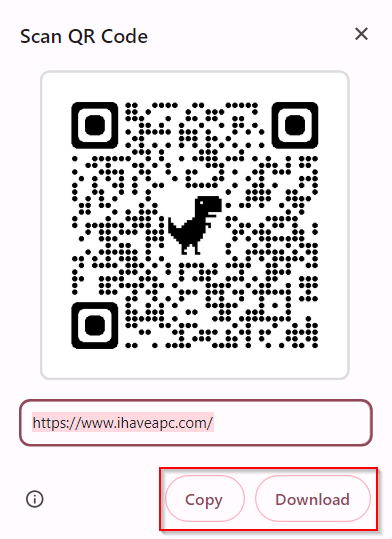 generate a QR code with the link to the web page using save and share in Chrome