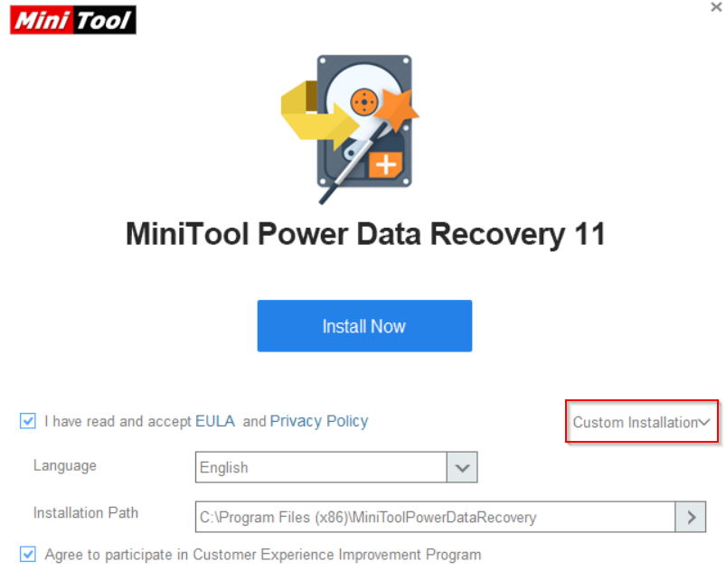 MiniTool Power Data Recovery setup options