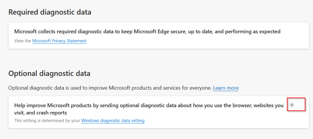 Edge too will have the optional diagnostics data turned off automatically