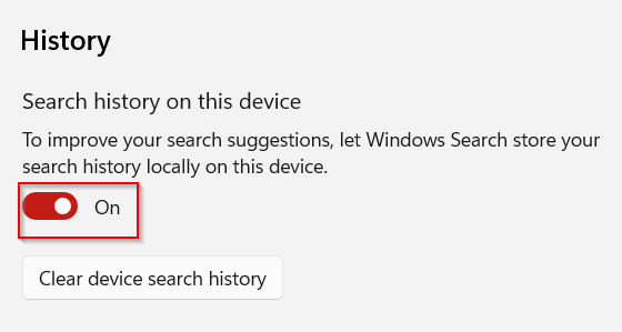 Search history privacy in Windows 11