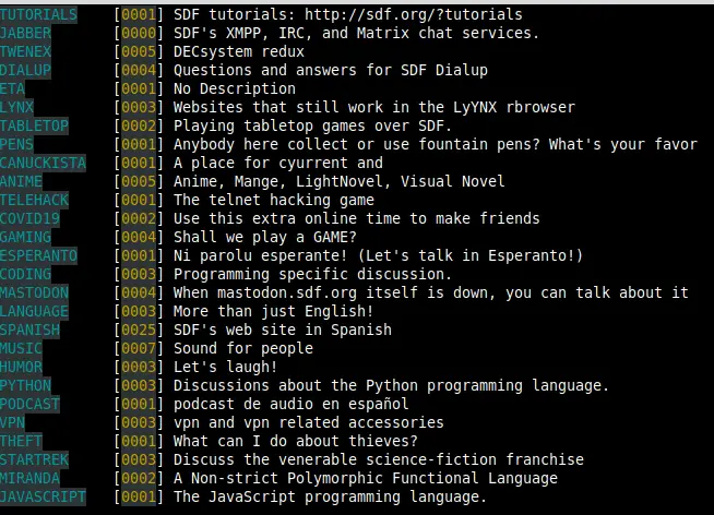 A list of BBSes when using SDF