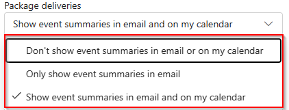 Configure events from email settings in outlook web