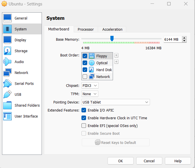 Allocating system resources when creating a VM in VirtualBox