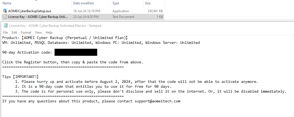 giveaway license key for cyber backup