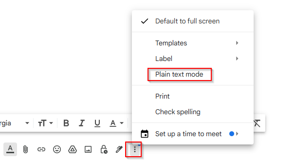 plain text mode in gmail