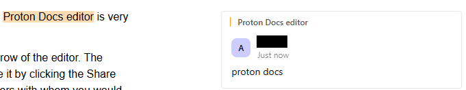 highlighted section of proton docs along with the comment