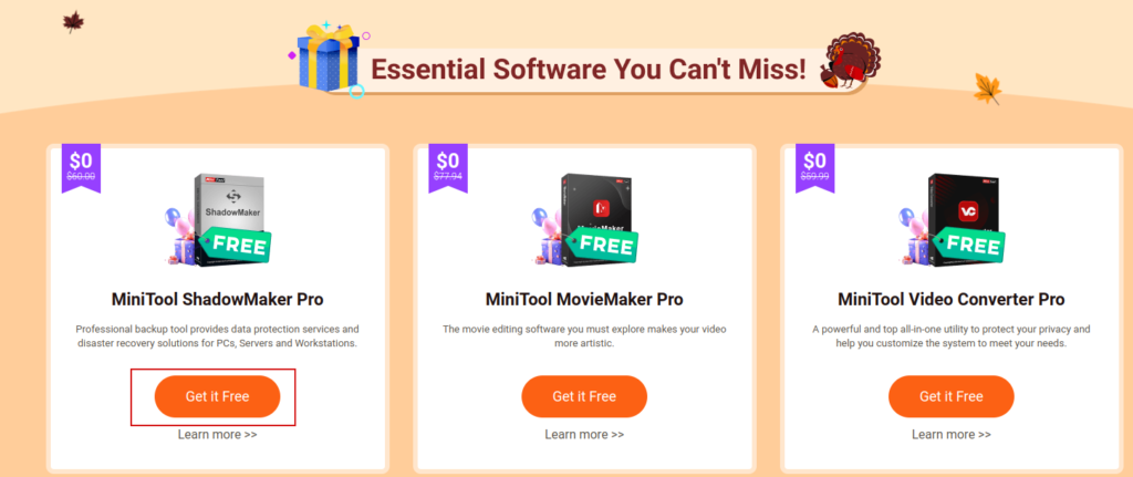 Available software for download during the giveaway
