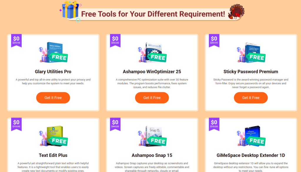 different software products available as free download during the giveaway