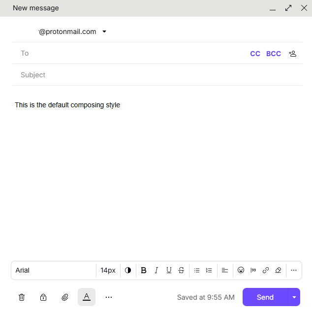 default HTML composing mode in proton mail