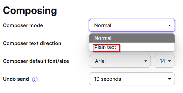 change composer mode to plain text