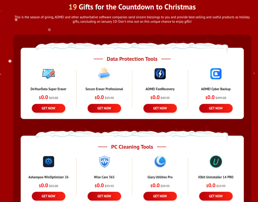 AOMEI 2024 Massive Christmas Carnival Giveaway data protection ad pc cleaning tools