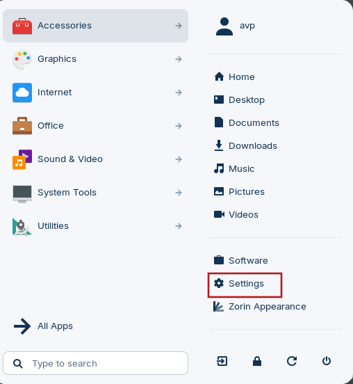 accessing zorin os settings