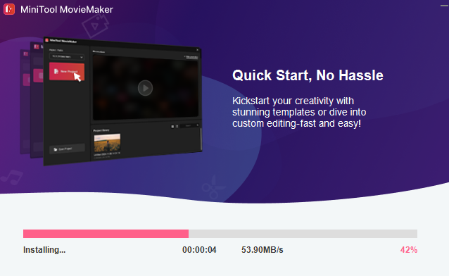 Minitool MovieMaker 8.1 installation in progress