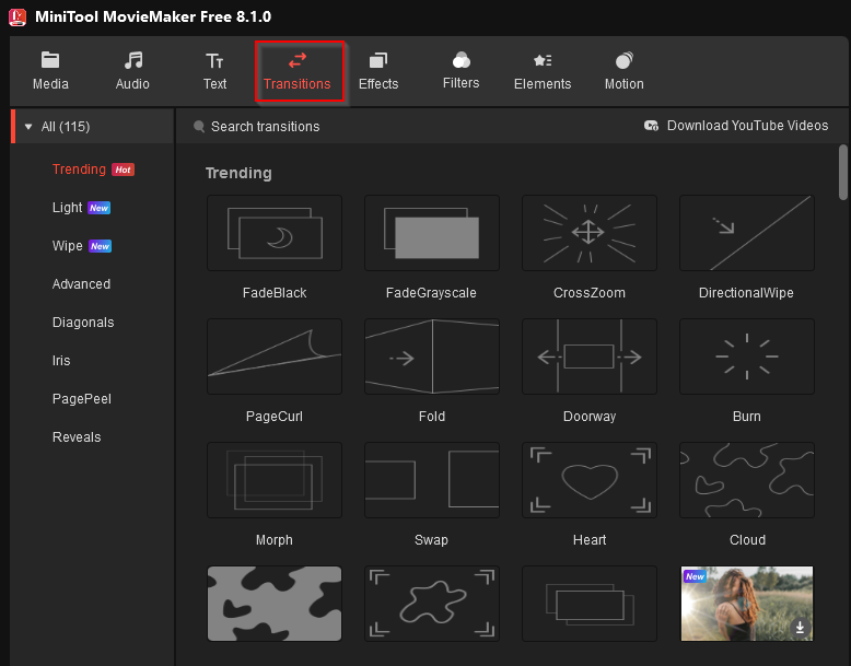 transitions items