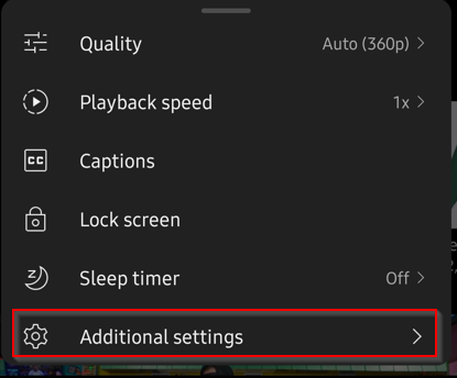 accessing additional settings in YouTube Android app