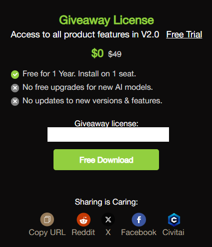 enter email to reveal the license key and download link