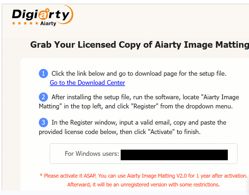 activation instructions in email