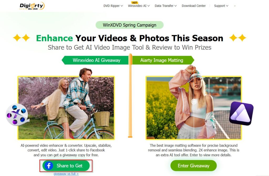 Winxvideo AI giveaway campaign page