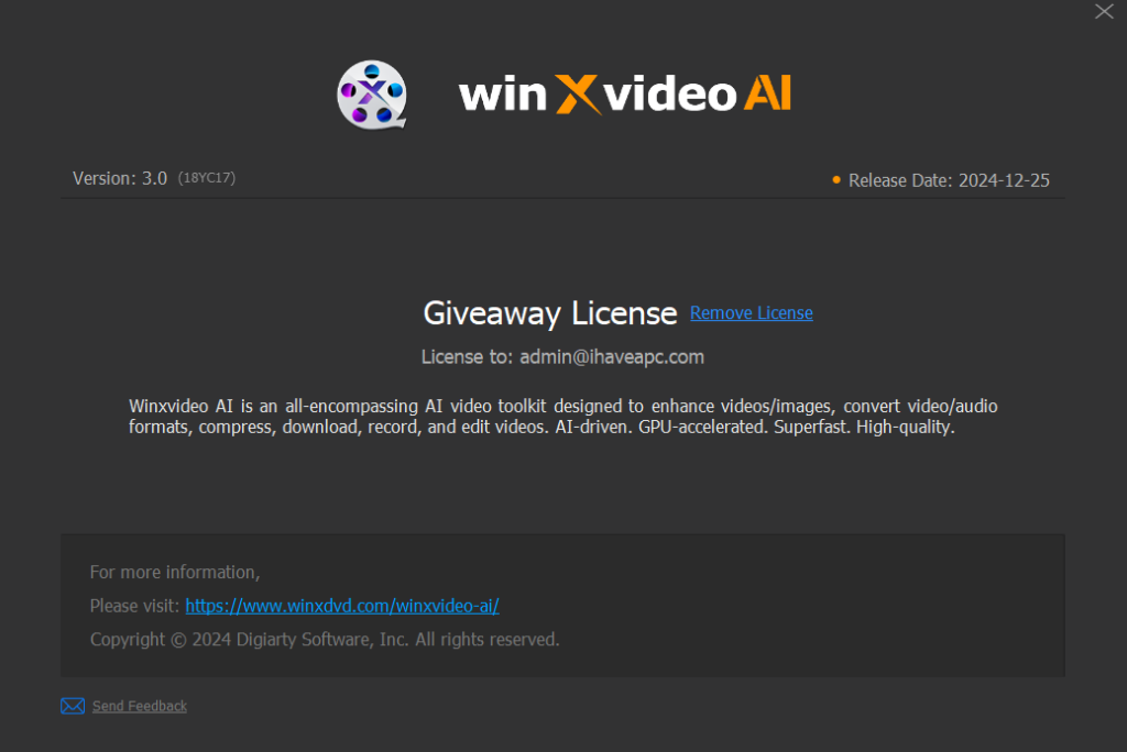 winxvideo AI giveaway license registered successfully