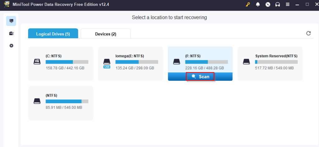 choose the partition or device for recovery